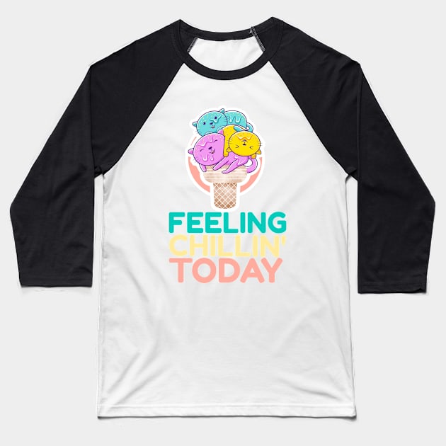 Feeling Chillin' Today_Cats Ice Cream_Peach Baseball T-Shirt by leBoosh-Designs